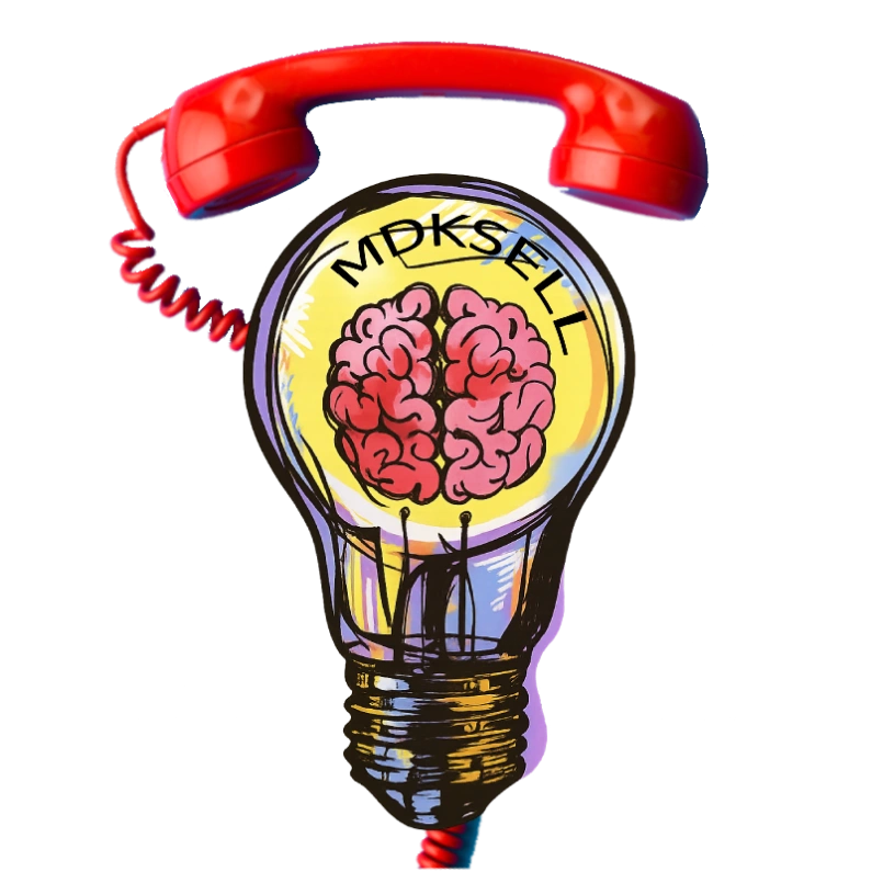 Bombilla con cerebro y teléfono rojo representando la inteligencia emocional y la comunicación estratégica en neuromarketing para el sector salud.